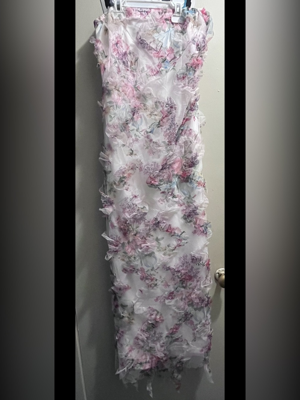 Floral Ruffled White Pink Midi Dress